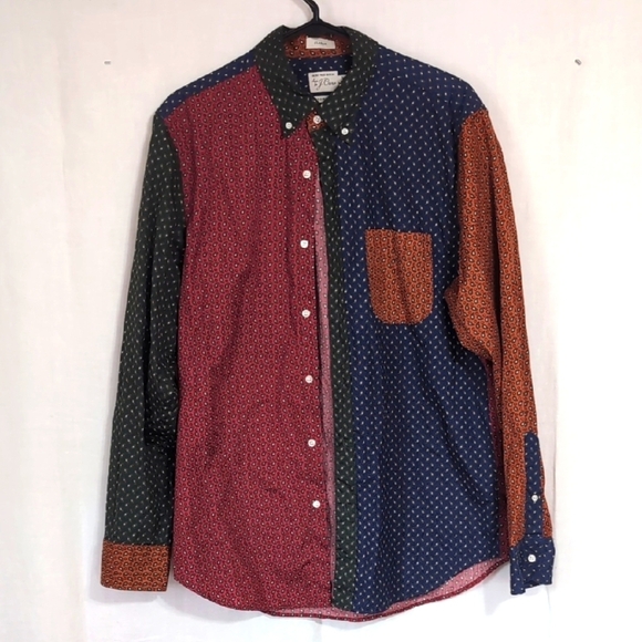 J Crew Bandana Print Color block Classic Fit Long Sleeve Button Up Size Medium - Picture 1 of 4